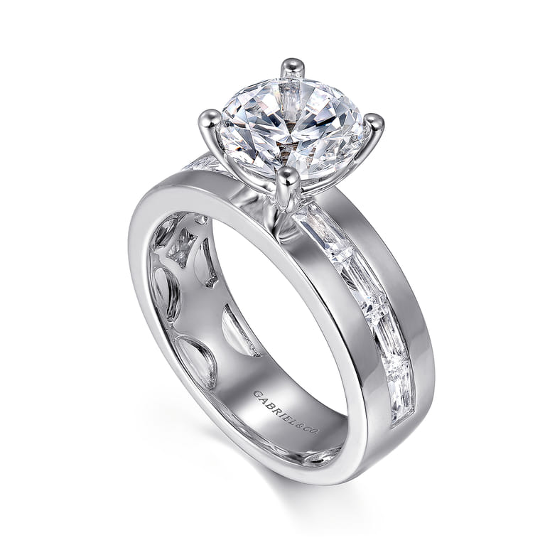 Elsaa - 14K White Gold Channel Set Baguette Round Diamond Engagement Ring - 0.75 ct - Shot 3