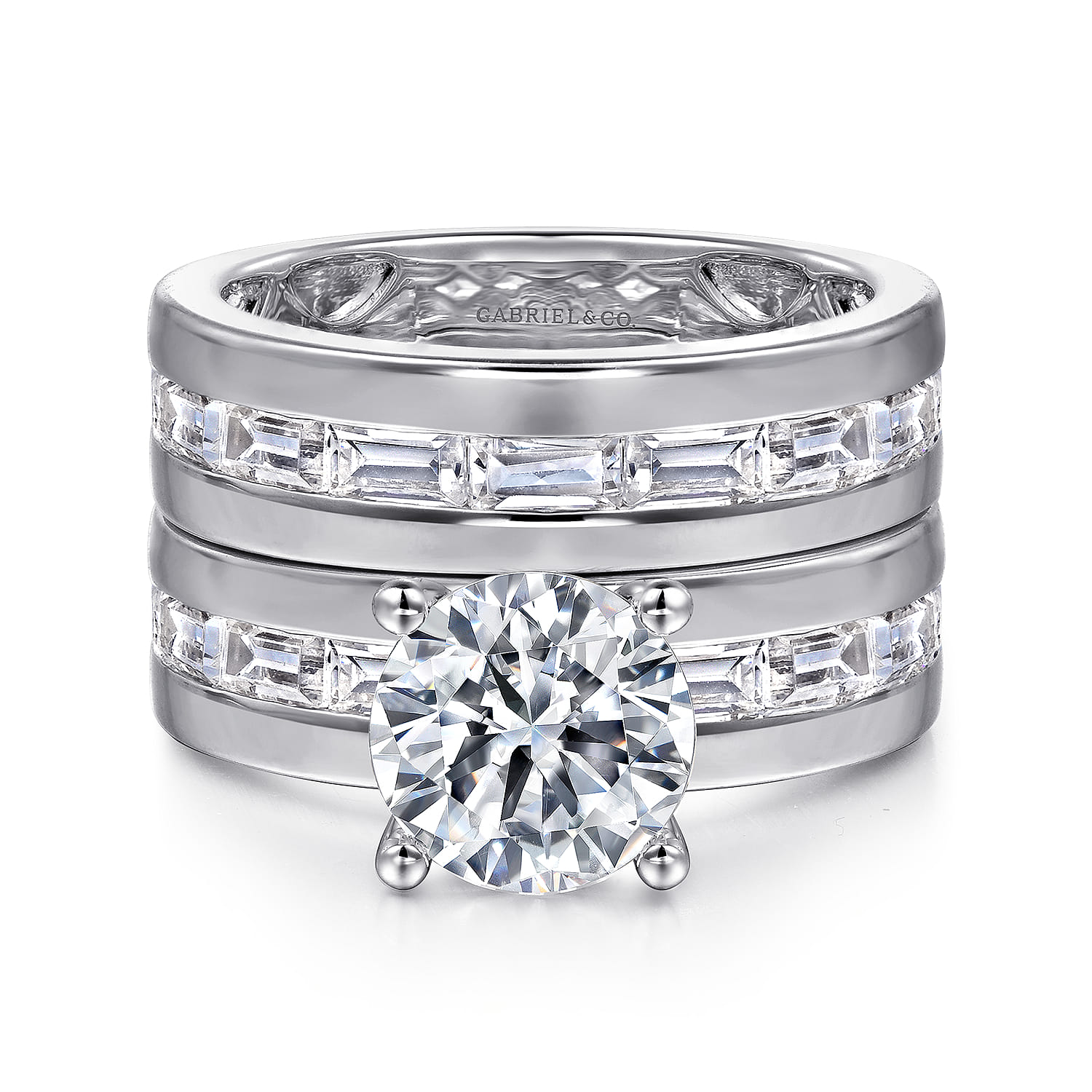 Elsaa - 14K White Gold Channel Set Baguette Round Diamond Engagement Ring - 0.75 ct - Shot 4