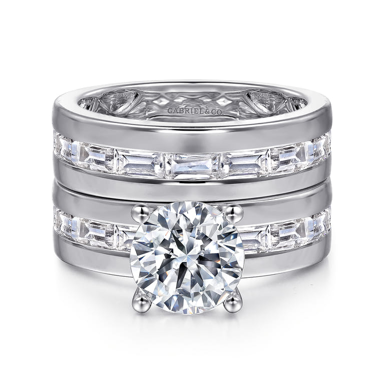 Elsaa - 14K White Gold Channel Set Baguette Round Diamond Engagement Ring - 0.75 ct - Shot 4