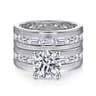 Elsaa - 14K White Gold Channel Set Baguette Round Diamond Engagement Ring - 0.75 ct