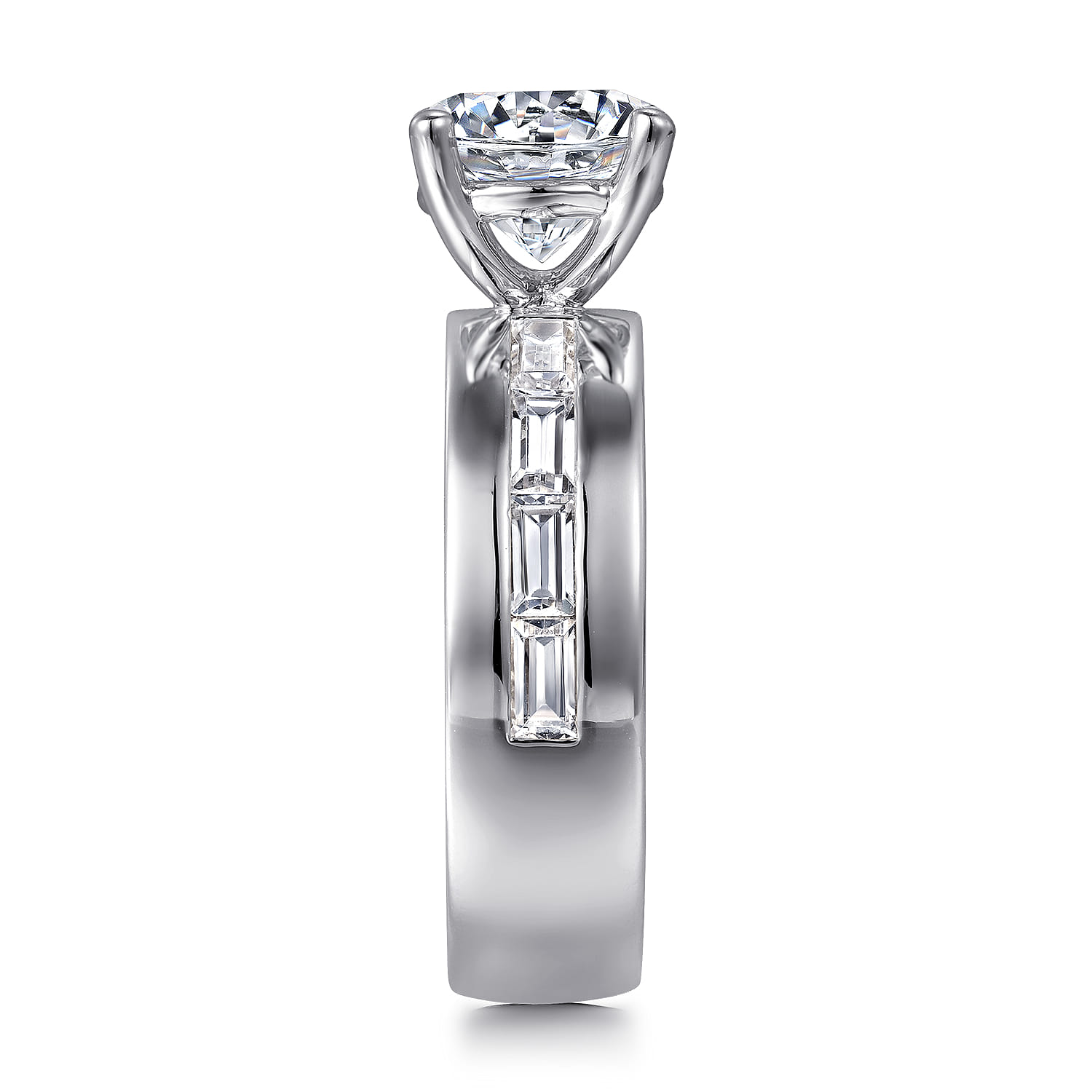 Elsaa - 14K White Gold Channel Set Baguette Round Diamond Engagement Ring - 0.75 ct - Shot 5
