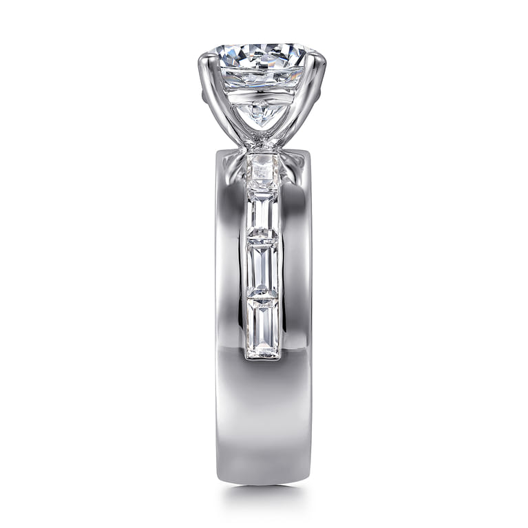 Elsaa - 14K White Gold Channel Set Baguette Round Diamond Engagement Ring - 0.75 ct - Shot 5
