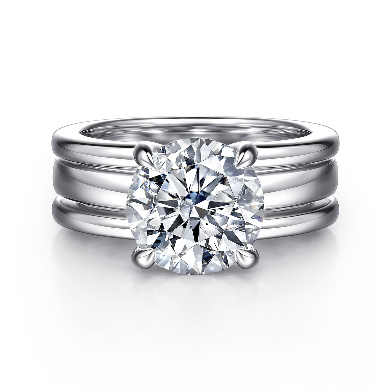 Giova - 14K White Gold Round Diamond Engagement Ring - 0.1 ct - Shot 1