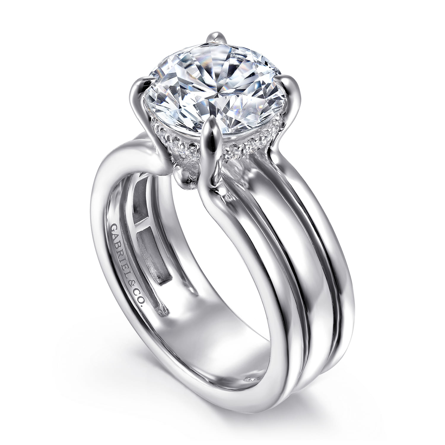 Giova - 14K White Gold Round Diamond Engagement Ring - 0.1 ct - Shot 3