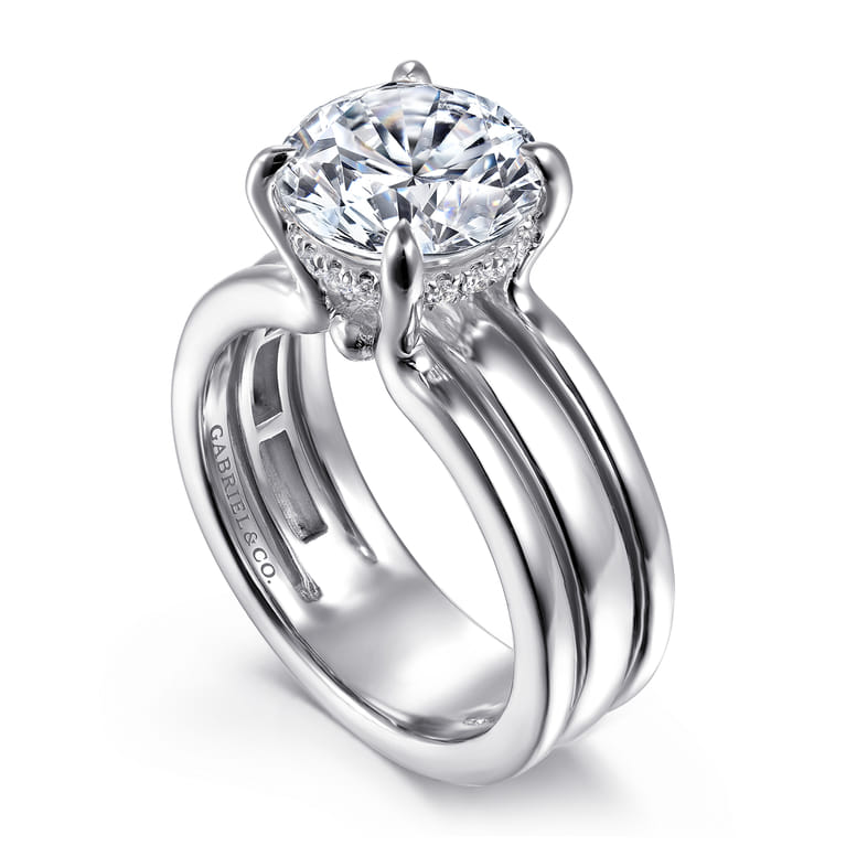 Giova - 14K White Gold Round Diamond Engagement Ring - 0.1 ct - Shot 3