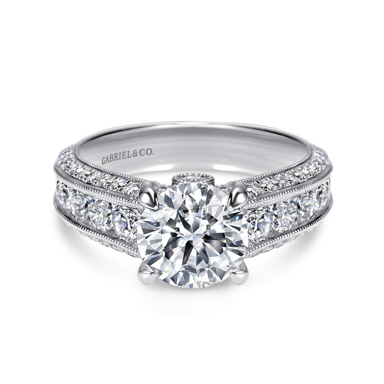 Rebecca - Vintage Inspired 14K White Gold Round Wide Band Diamond Channel Set Engagement Ring - 1.29 ct - Shot 1