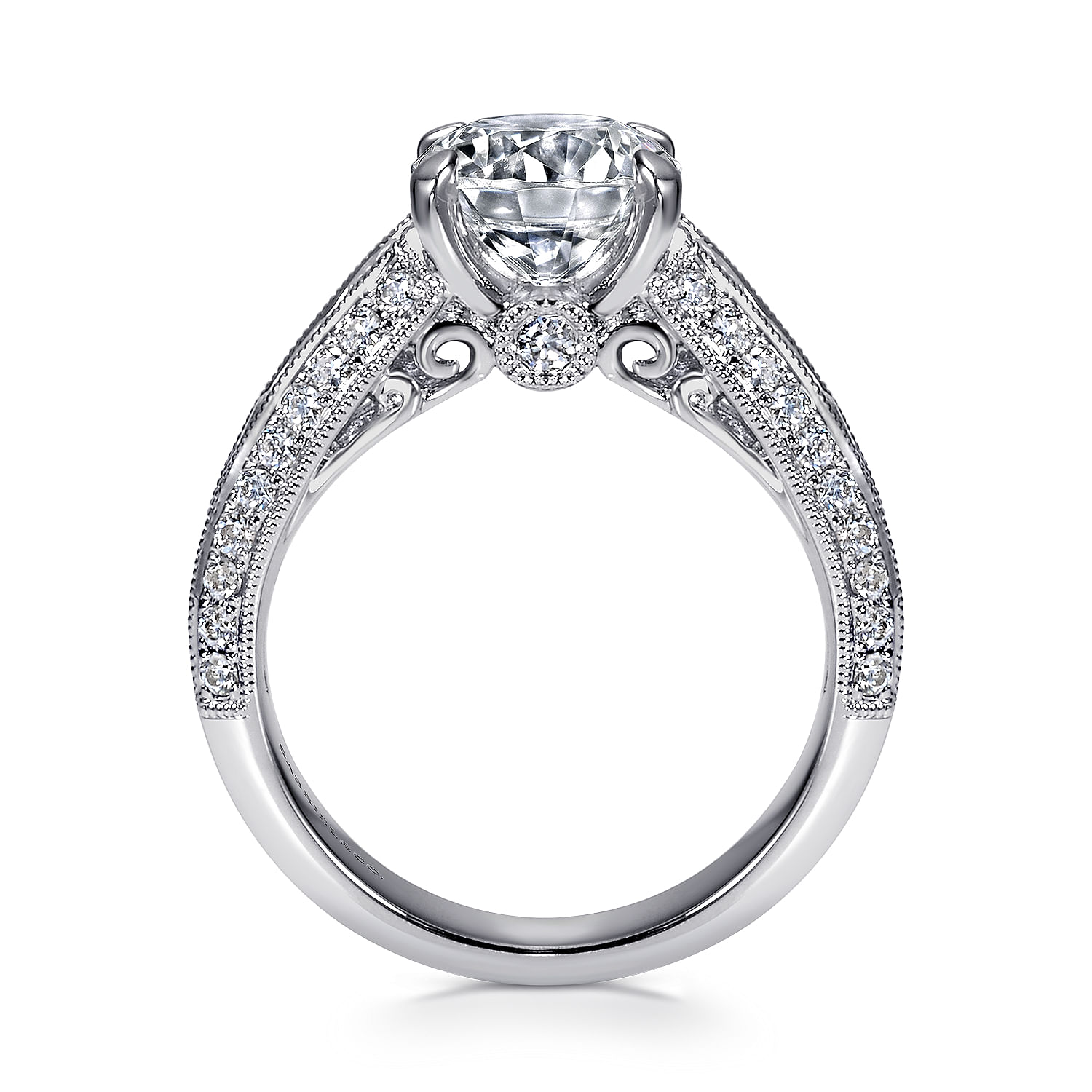 Gabrielページ Vintage Inspired 14K White Gold Round Wide Band Diamond