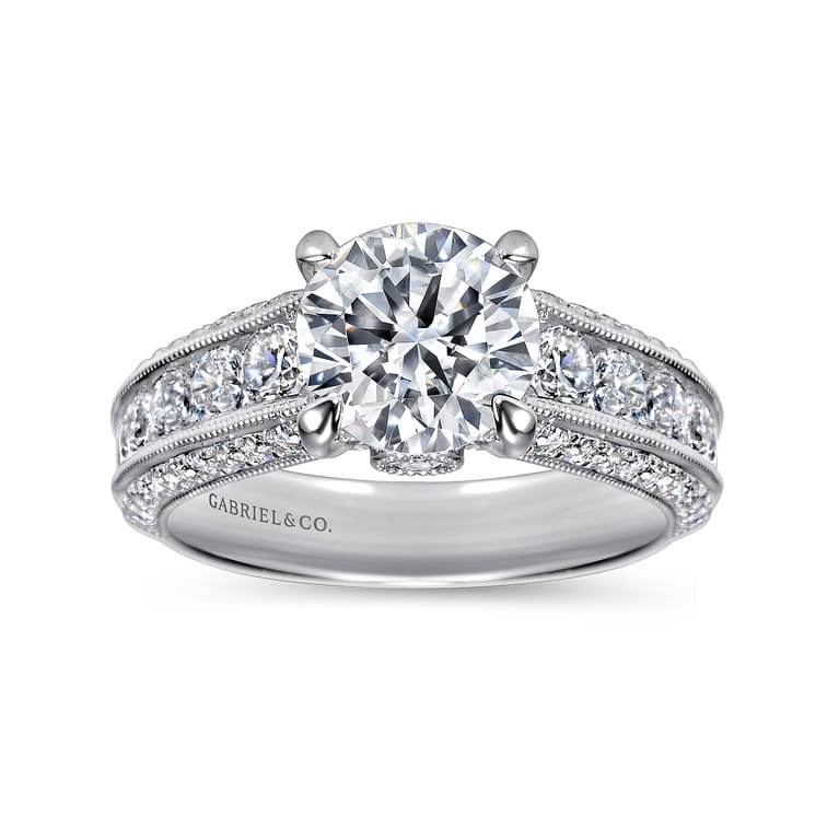 Rebecca - Vintage Inspired 14K White Gold Round Wide Band Diamond Channel Set Engagement Ring - 1.29 ct - Shot 5
