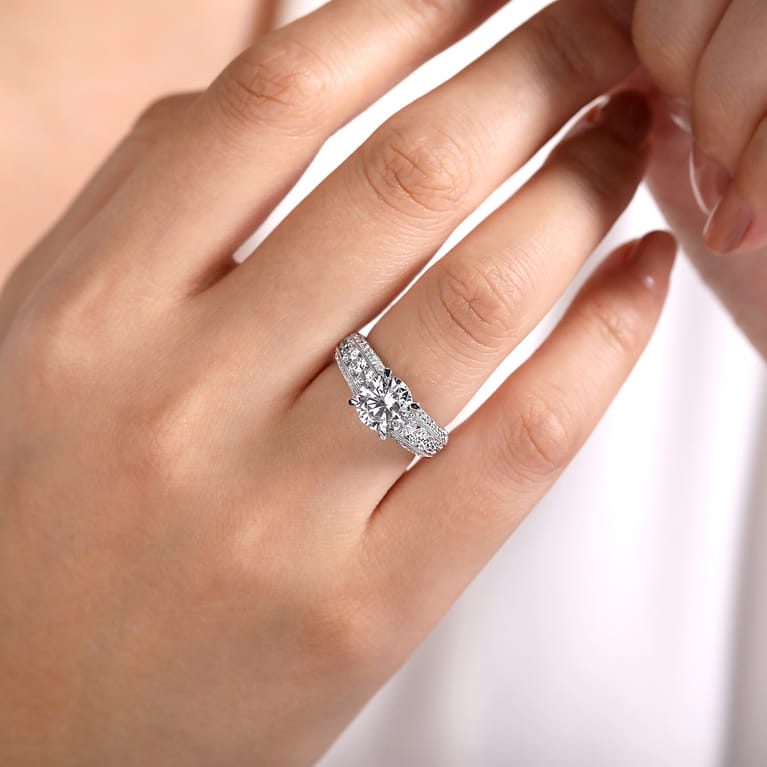 Rebecca - Vintage Inspired 14K White Gold Round Wide Band Diamond Channel Set Engagement Ring - 1.29 ct - Shot 6