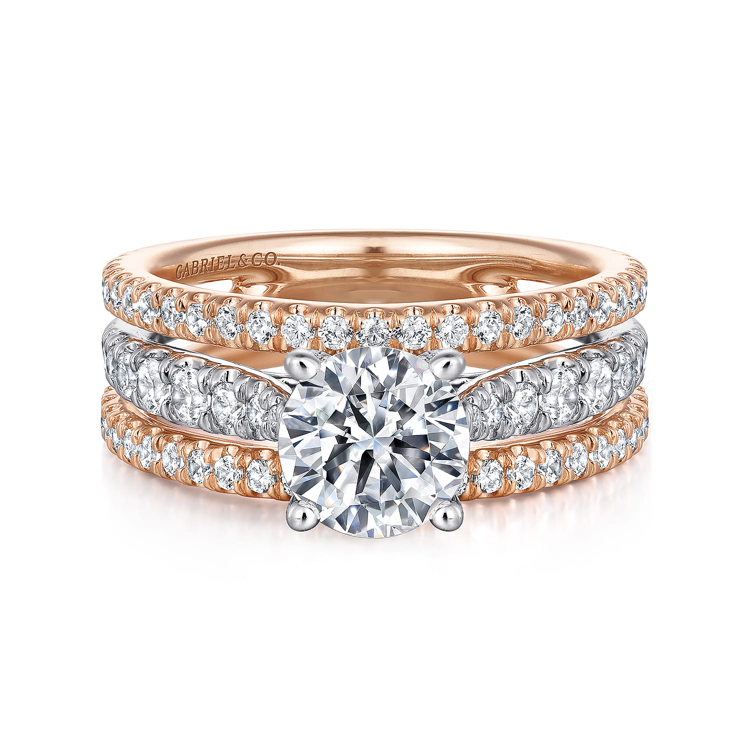 Fiji - 14K White-Rose Gold Round Diamond Engagement Ring - 0.88 ct - Shot 1