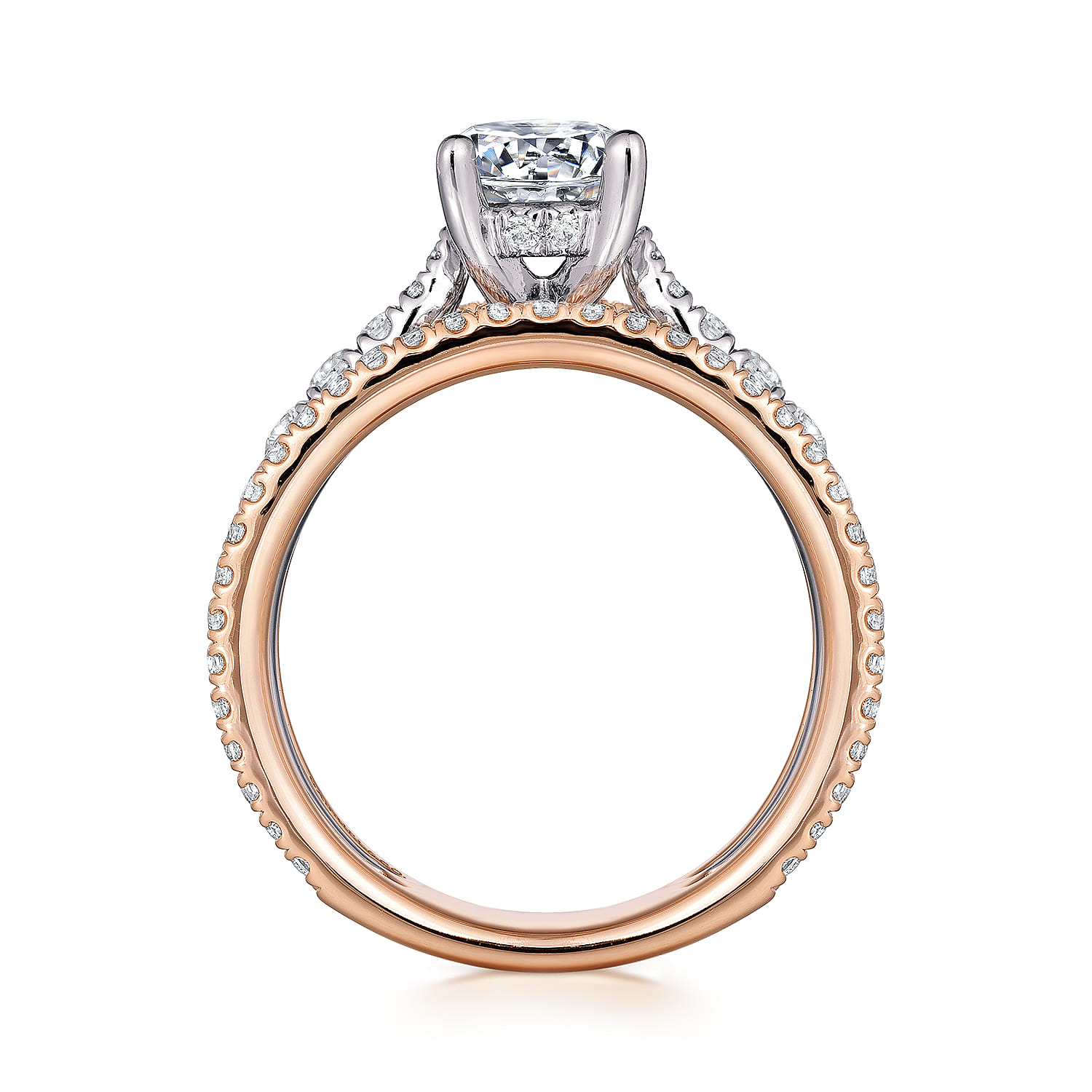 Fiji - 14K White-Rose Gold Round Diamond Engagement Ring - 0.88 ct - Shot 2