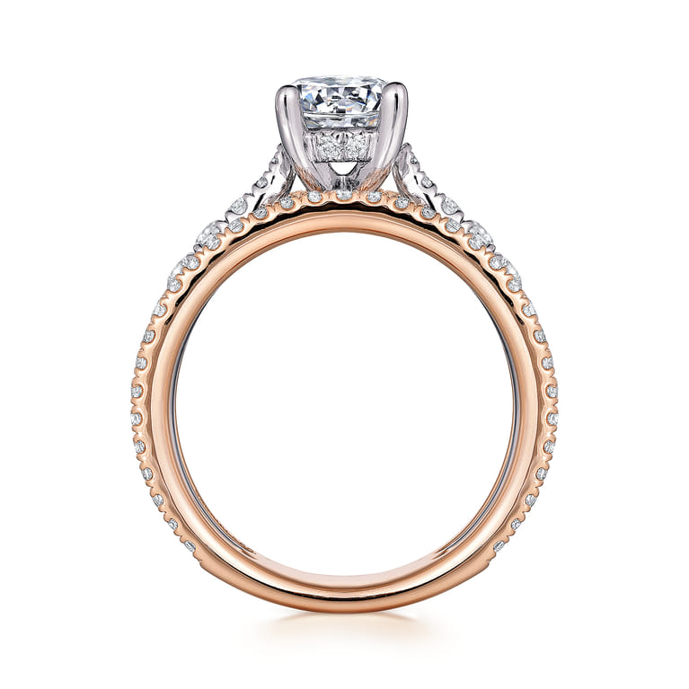 Fiji - 14K White-Rose Gold Round Diamond Engagement Ring - 0.88 ct - Shot 2