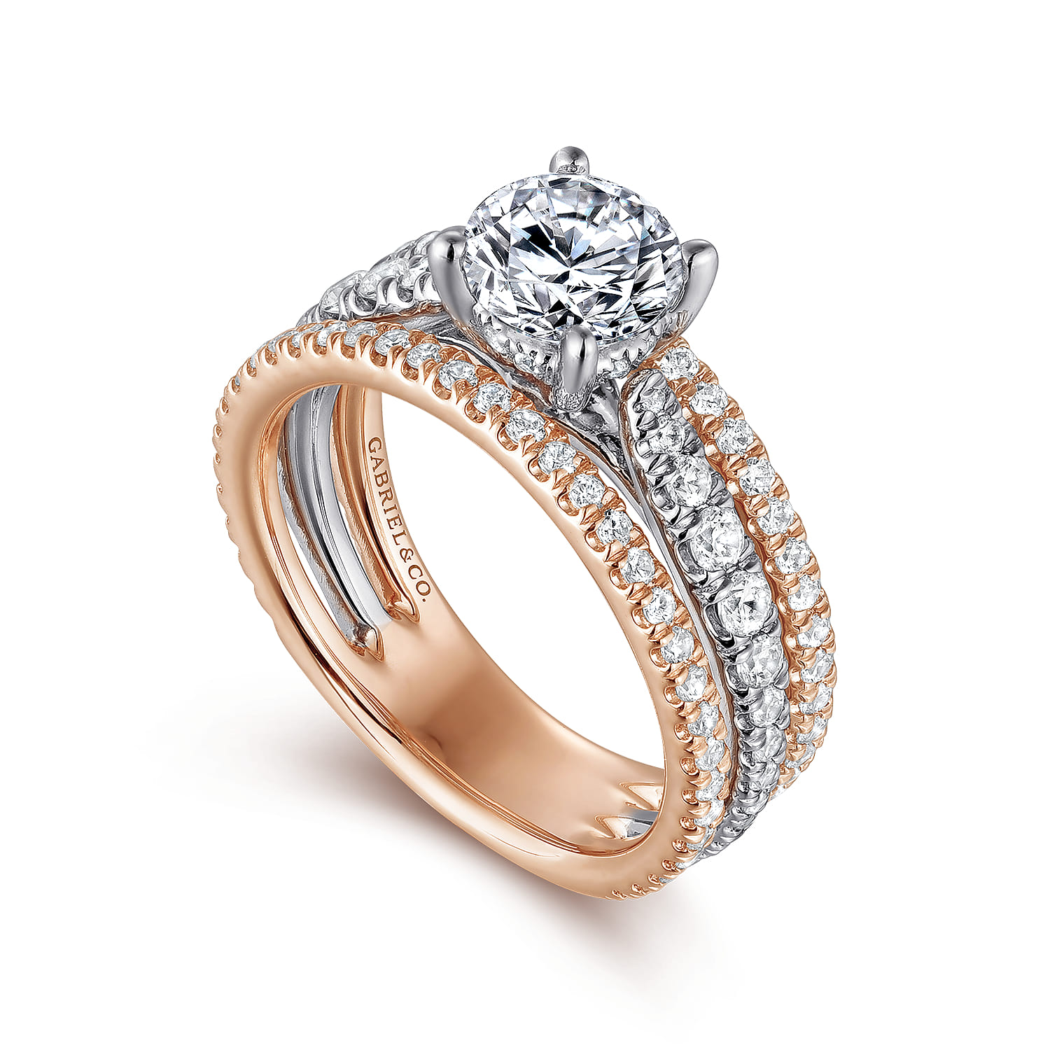 Fiji - 14K White-Rose Gold Round Diamond Engagement Ring - 0.88 ct - Shot 3