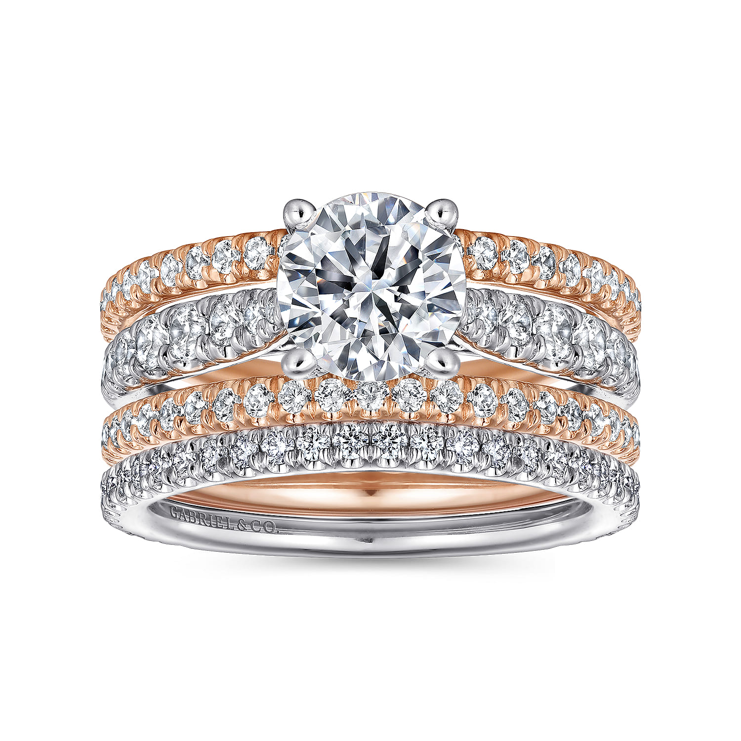 Fiji - 14K White-Rose Gold Round Diamond Engagement Ring - 0.88 ct - Shot 4