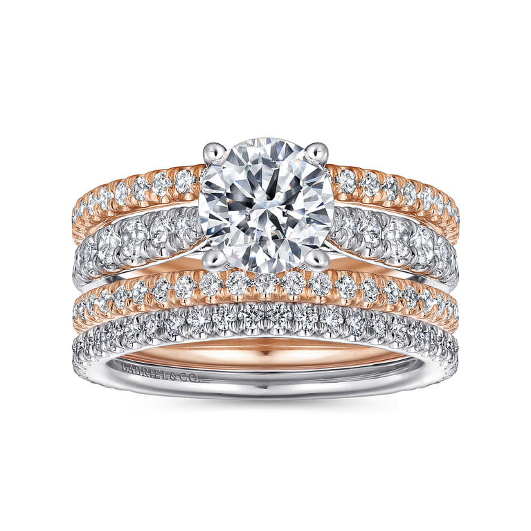 Fiji - 14K White-Rose Gold Round Diamond Engagement Ring - 0.88 ct - Shot 4