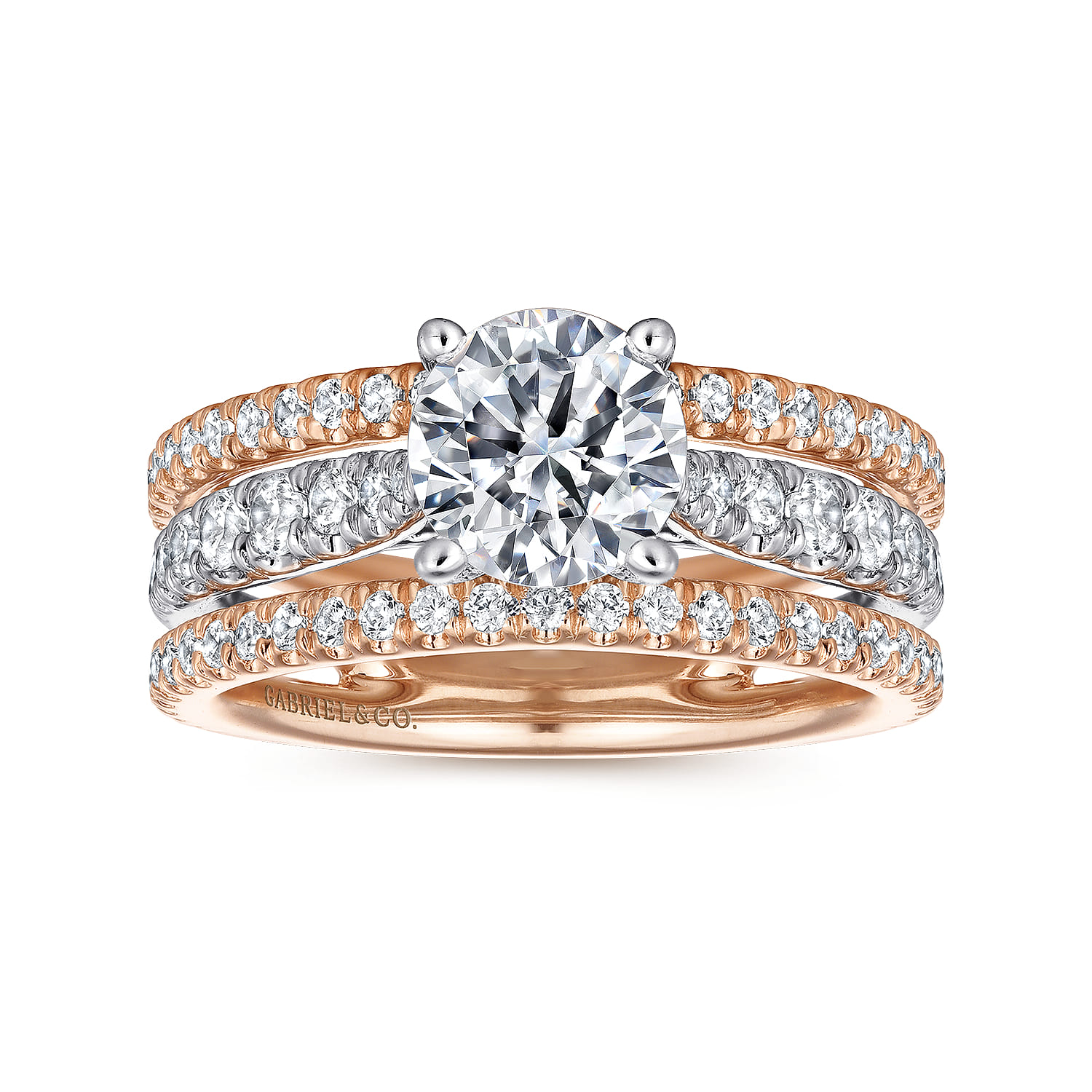 Fiji - 14K White-Rose Gold Round Diamond Engagement Ring - 0.88 ct - Shot 5