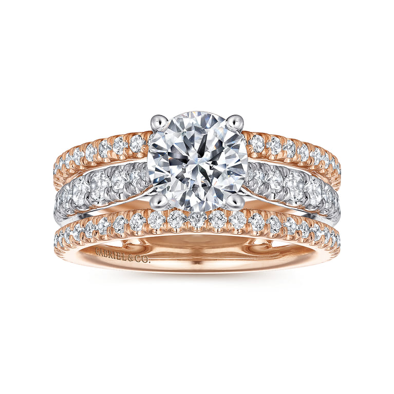 Fiji - 14K White-Rose Gold Round Diamond Engagement Ring - 0.88 ct - Shot 5