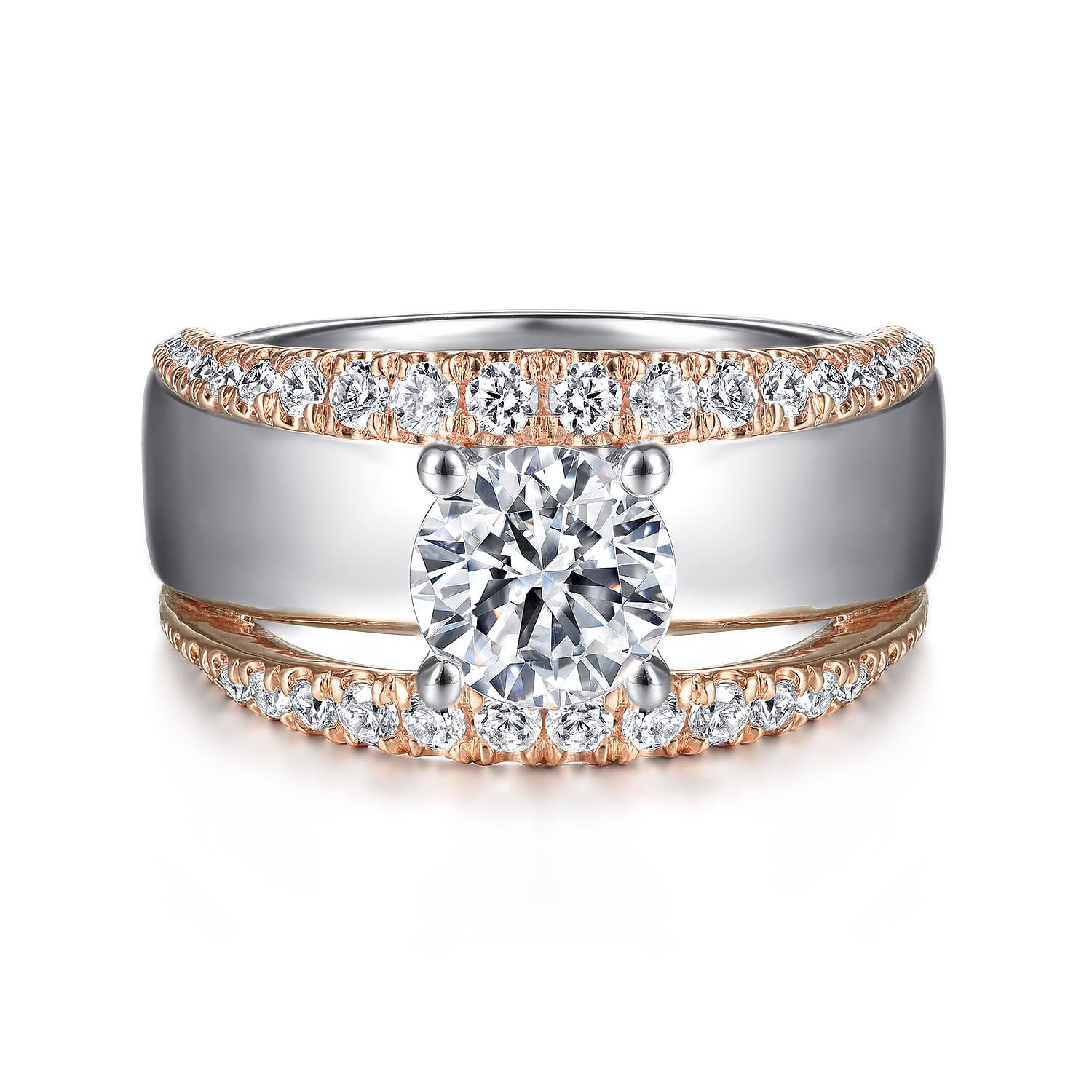 Milene - 14K White-Rose Gold Round Diamond Engagement Ring - 0.6 ct - Shot 1