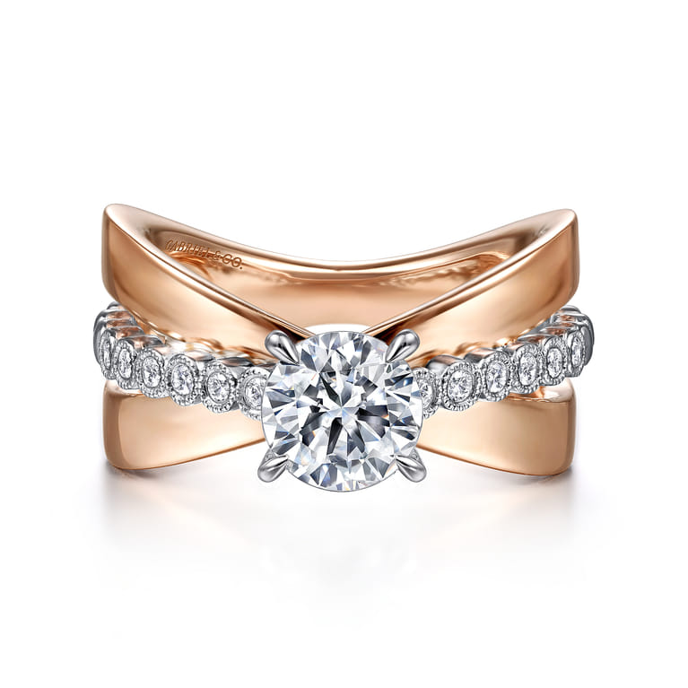 Umberta - 14K White-Rose Gold Split Shank Round Diamond Engagement Ring - 0.22 ct - Shot 1