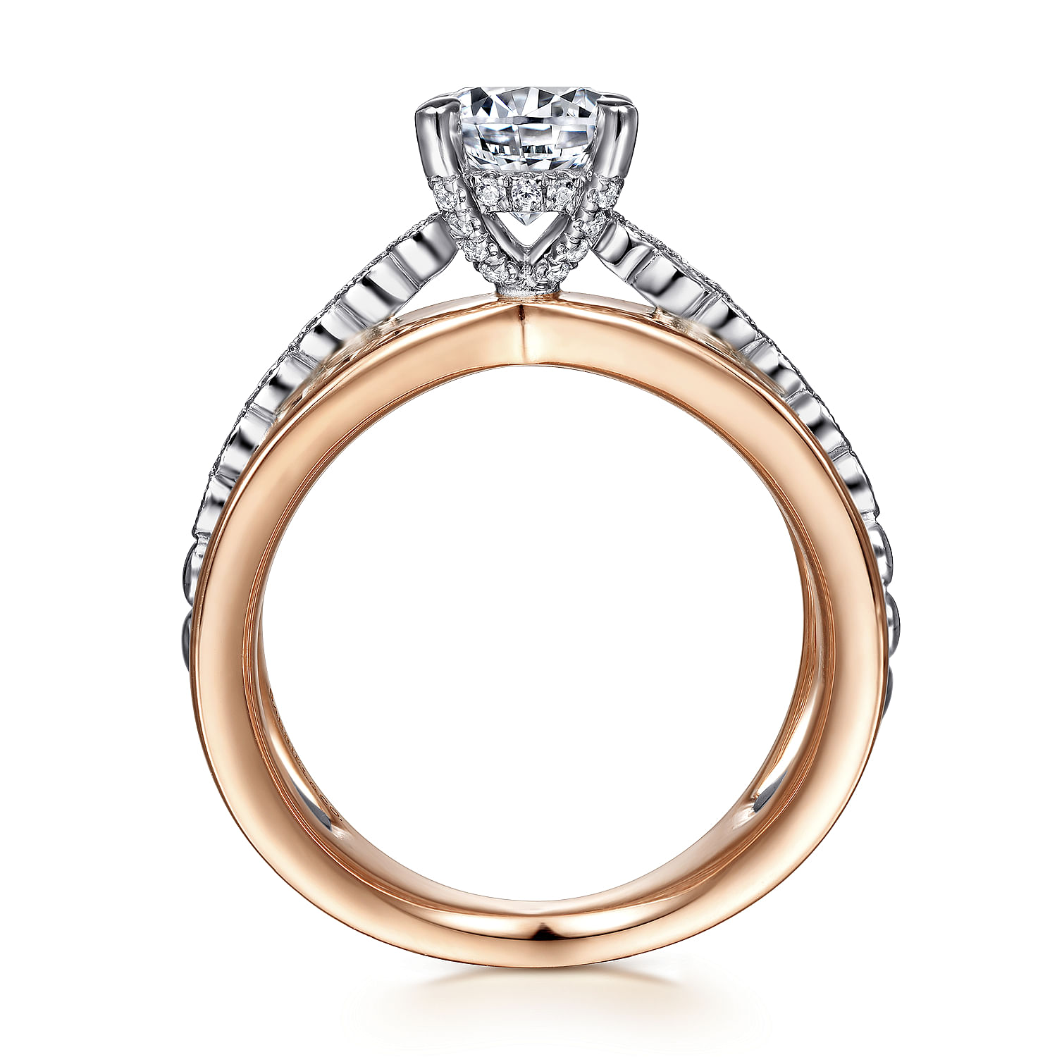 Umberta - 14K White-Rose Gold Split Shank Round Diamond Engagement Ring - 0.22 ct - Shot 2