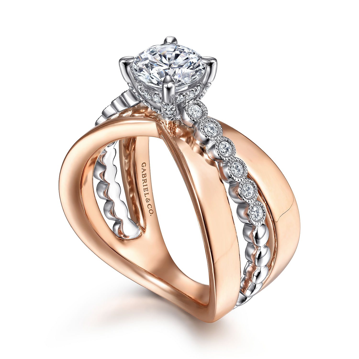 Umberta - 14K White-Rose Gold Split Shank Round Diamond Engagement Ring - 0.22 ct - Shot 3