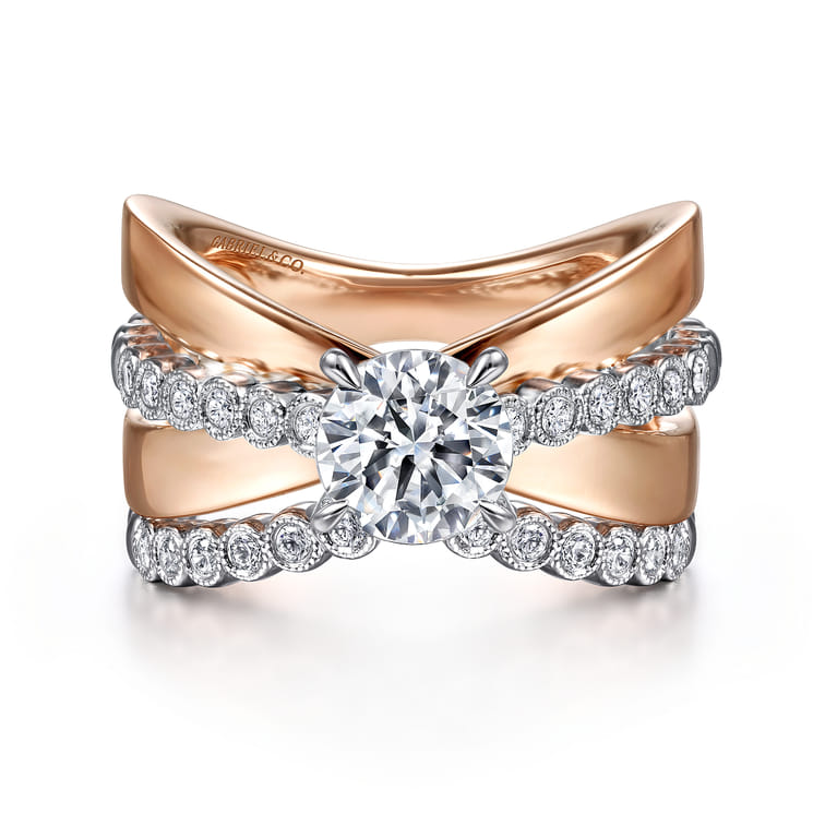 Umberta - 14K White-Rose Gold Split Shank Round Diamond Engagement Ring - 0.22 ct - Shot 4