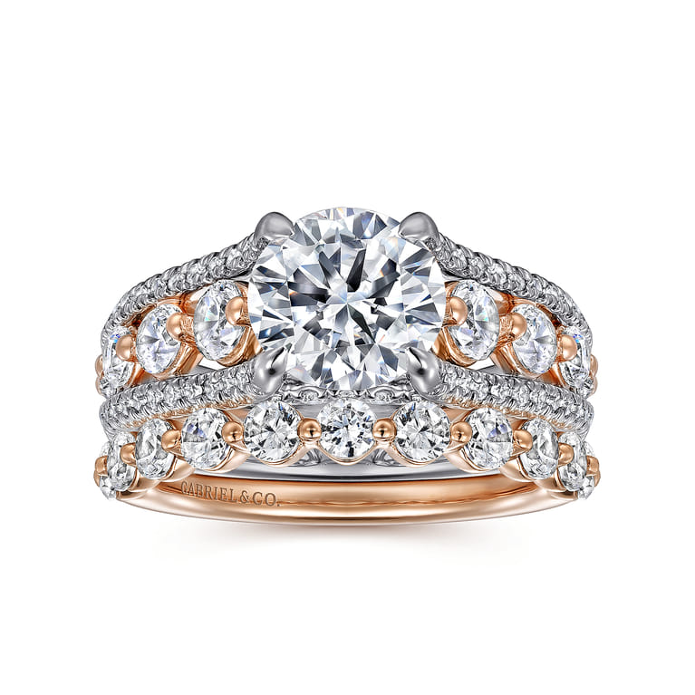 Elisse - 14K White-Rose Gold Wide Band Round Diamond Engagement Ring - 1.05 ct - Shot 4