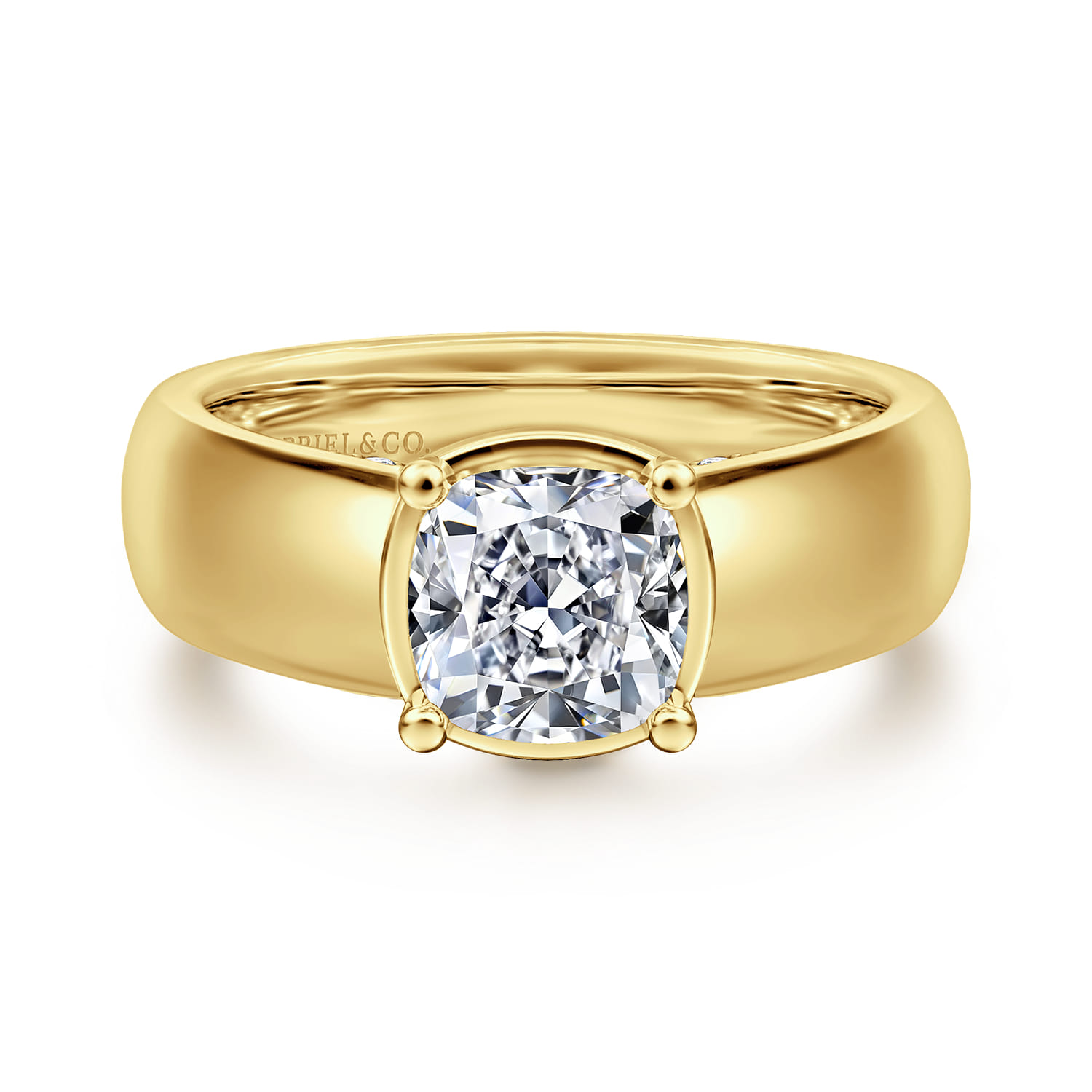 Elza - 14K Yellow Gold Bezel Prong Wide Band Cushion Diamond Engagement Ring - 0.14 ct - Shot 1
