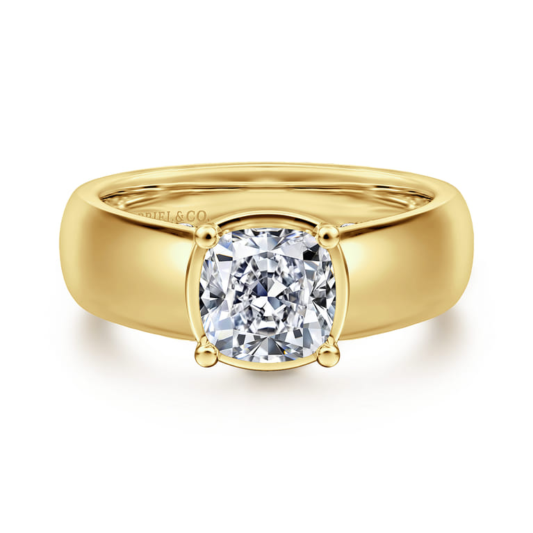 Elza - 14K Yellow Gold Bezel Prong Wide Band Cushion Diamond Engagement Ring - 0.14 ct - Shot 1