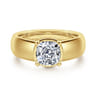 Elza - 14K Yellow Gold Bezel Prong Wide Band Cushion Diamond Engagement Ring - 0.14 ct