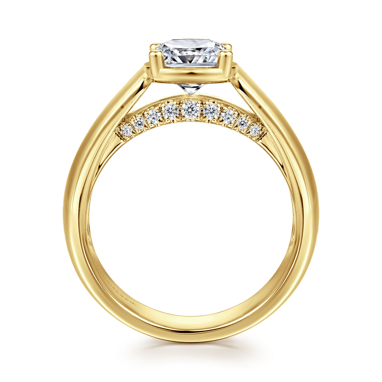 Elza - 14K Yellow Gold Bezel Prong Wide Band Cushion Diamond Engagement Ring - 0.14 ct - Shot 2