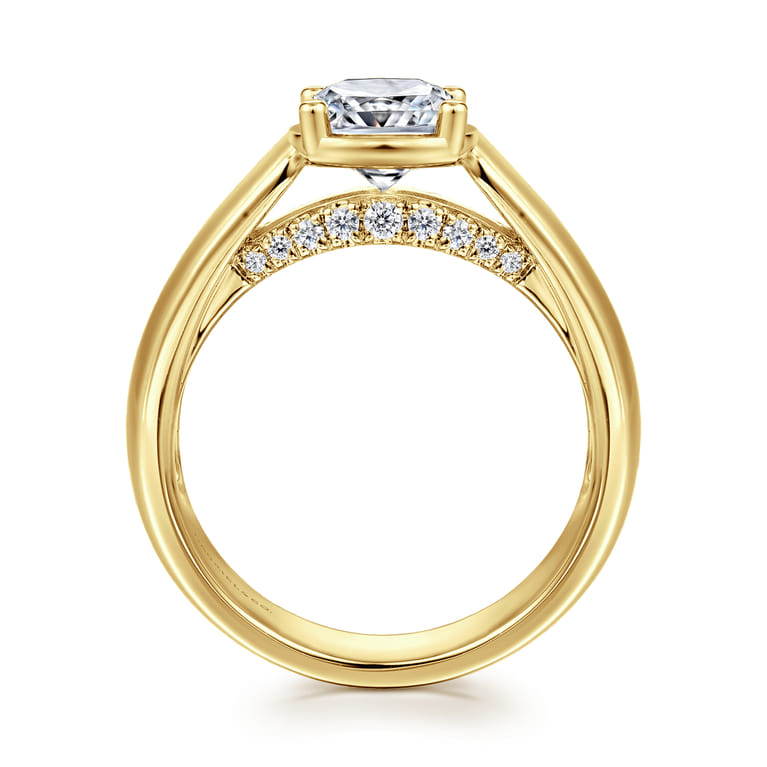 Elza - 14K Yellow Gold Bezel Prong Wide Band Cushion Diamond Engagement Ring - 0.14 ct - Shot 2