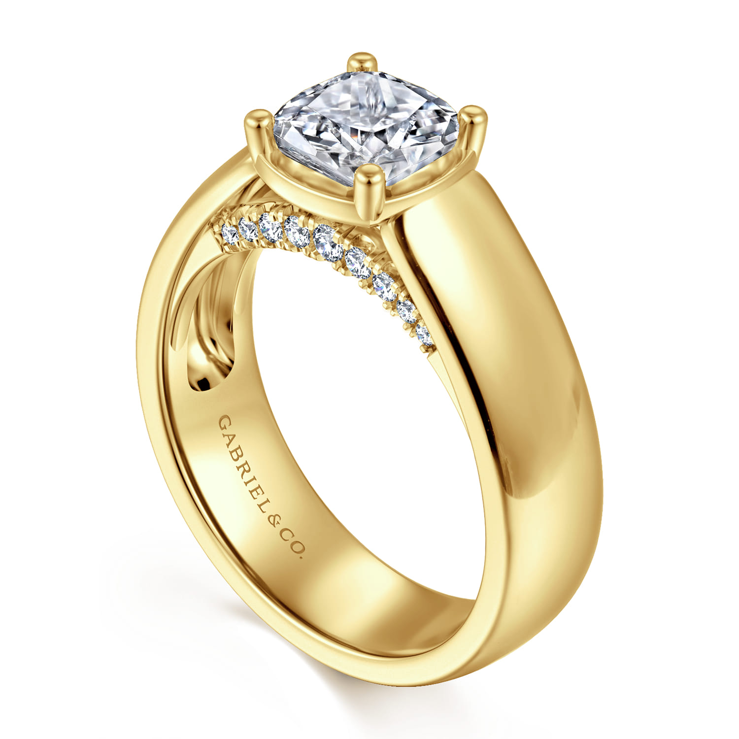 Elza - 14K Yellow Gold Bezel Prong Wide Band Cushion Diamond Engagement Ring - 0.14 ct - Shot 3