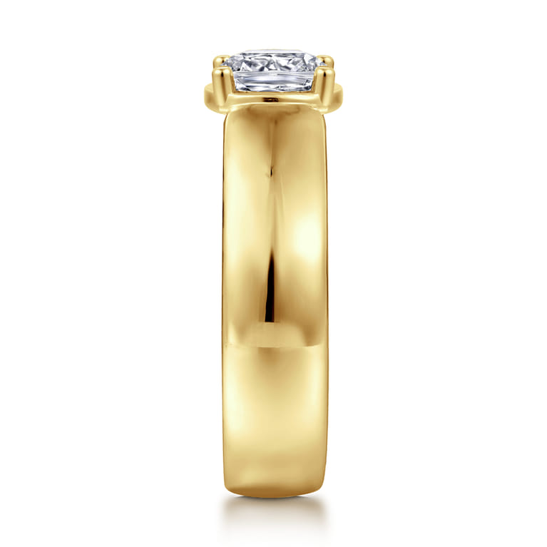 Elza - 14K Yellow Gold Bezel Prong Wide Band Cushion Diamond Engagement Ring - 0.14 ct - Shot 4