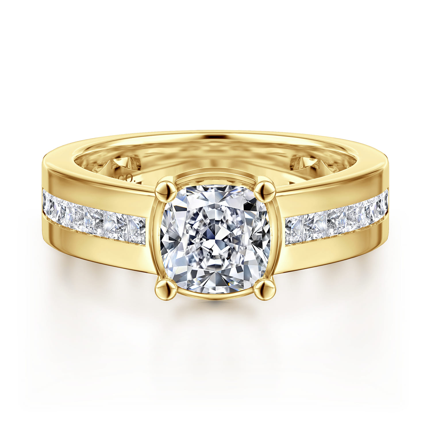Dennise - 14K Yellow Gold Wide Band Cushion Cut Diamond Engagement Ring - 0.5 ct - Shot 1