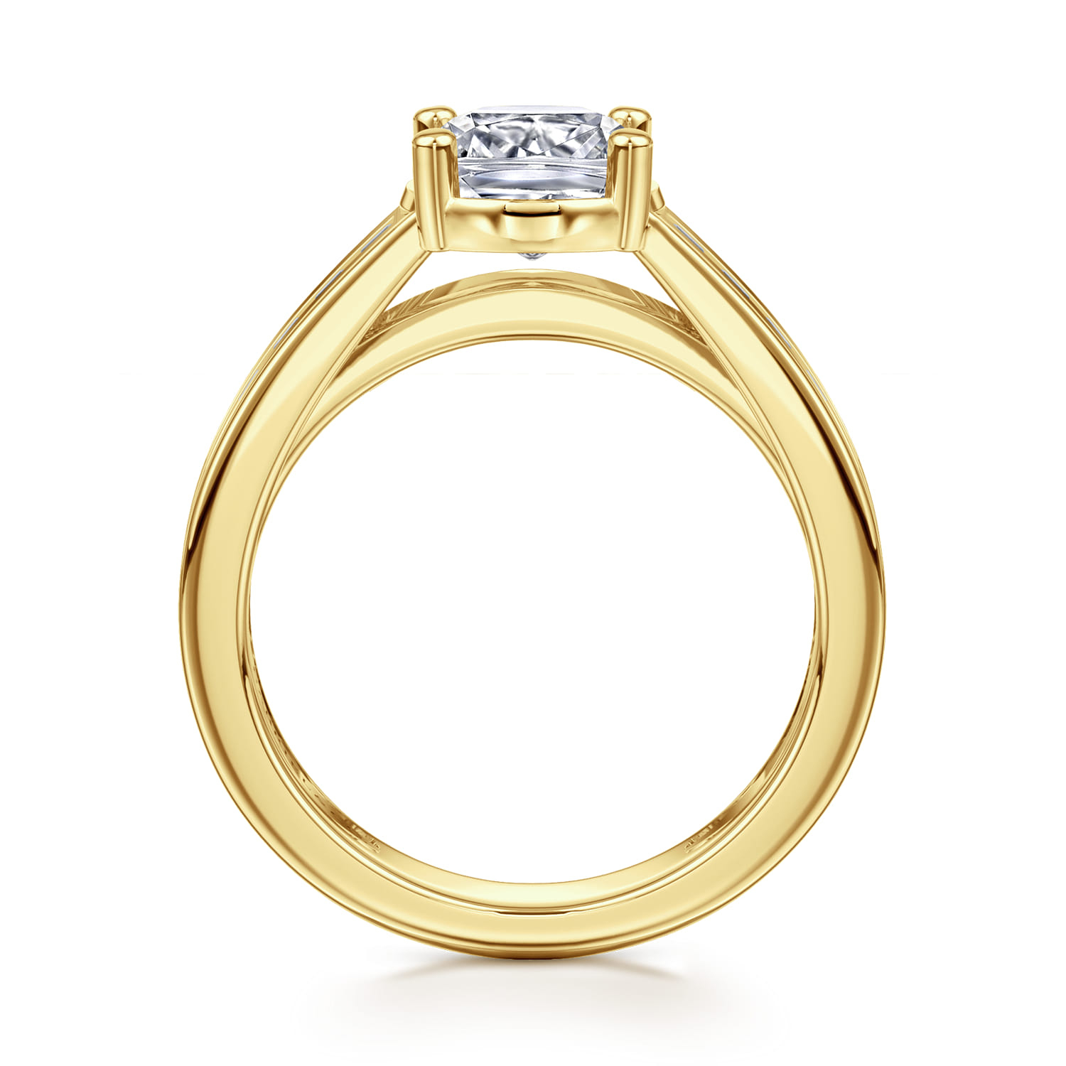 Dennise - 14K Yellow Gold Wide Band Cushion Cut Diamond Engagement Ring - 0.5 ct - Shot 2
