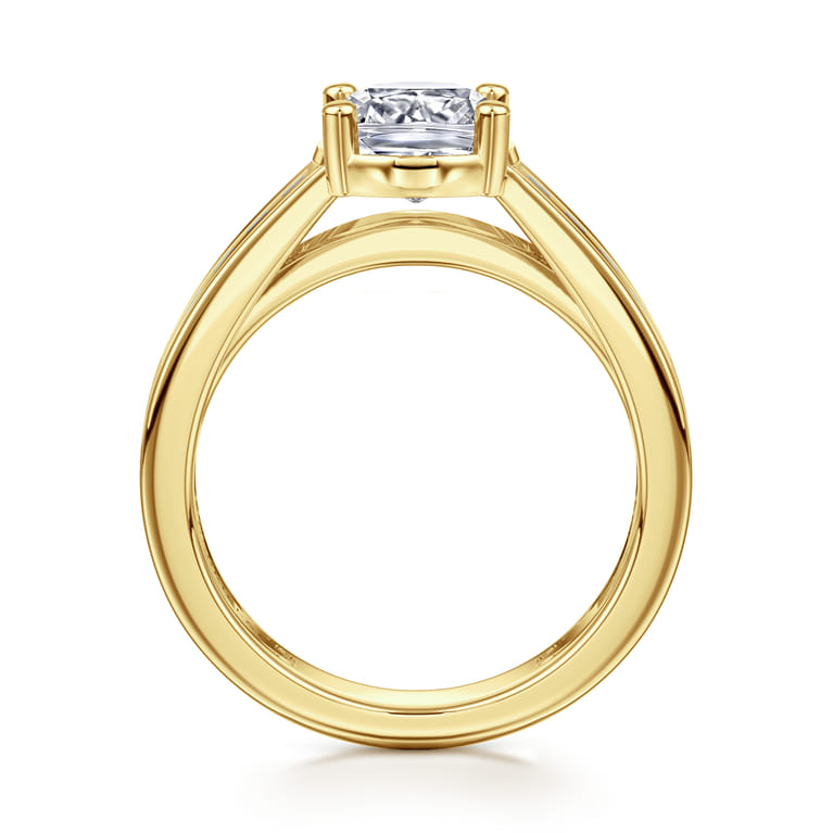 Dennise - 14K Yellow Gold Wide Band Cushion Cut Diamond Engagement Ring - 0.5 ct - Shot 2