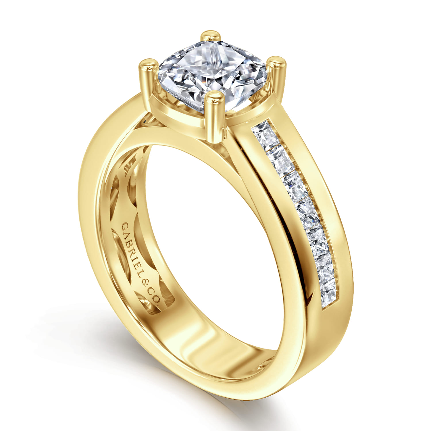 Dennise - 14K Yellow Gold Wide Band Cushion Cut Diamond Engagement Ring - 0.5 ct - Shot 3