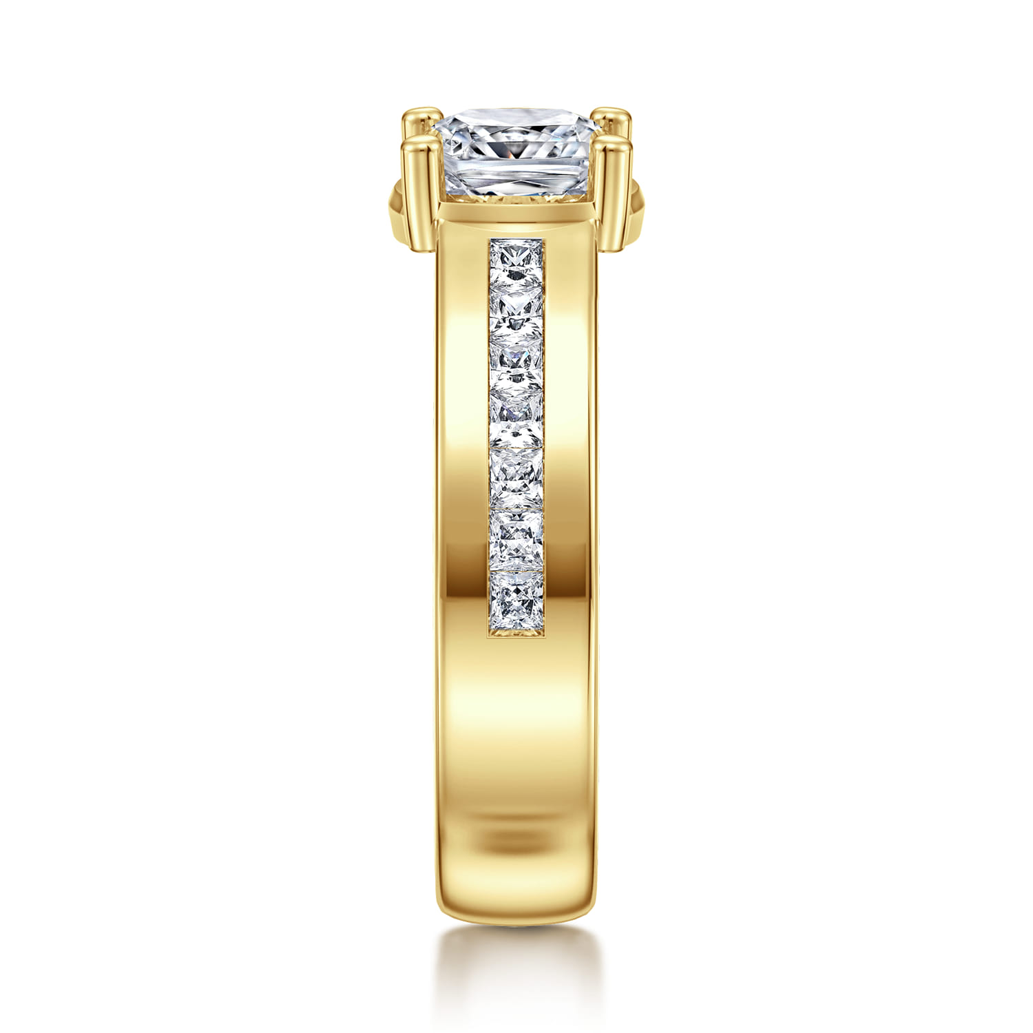 Dennise - 14K Yellow Gold Wide Band Cushion Cut Diamond Engagement Ring - 0.5 ct - Shot 4