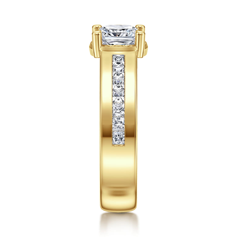 Dennise - 14K Yellow Gold Wide Band Cushion Cut Diamond Engagement Ring - 0.5 ct - Shot 4