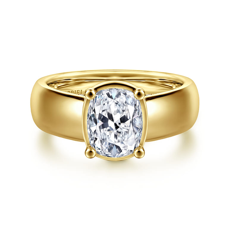 Elza - 14K Yellow Gold Wide Band Elongated Cushion Bezel Prong Diamond Engagement Ring - 0.14 ct - Shot 1