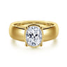 Elza - 14K Yellow Gold Wide Band Elongated Cushion Bezel Prong Diamond Engagement Ring - 0.14 ct