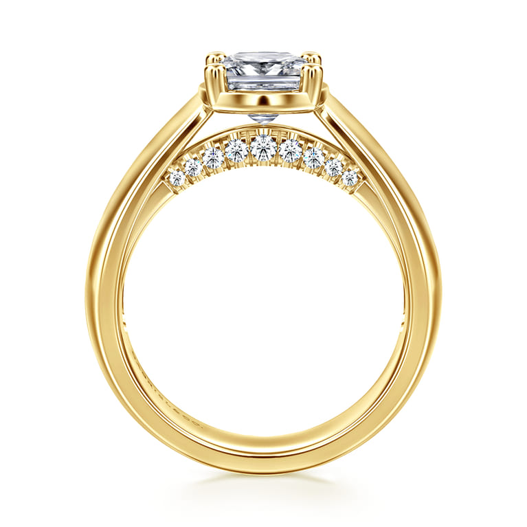 Elza - 14K Yellow Gold Wide Band Elongated Cushion Bezel Prong Diamond Engagement Ring - 0.14 ct - Shot 2