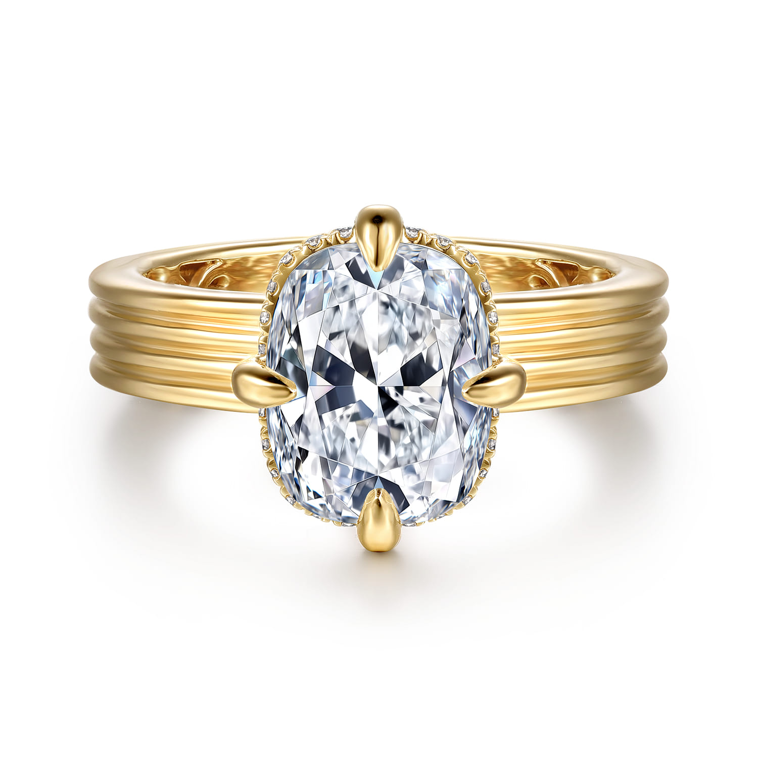 Cassandra - 14K Yellow Gold Compass Prong Elongate Cushion Diamond Engagement Ring - 0.09 ct - Shot 1