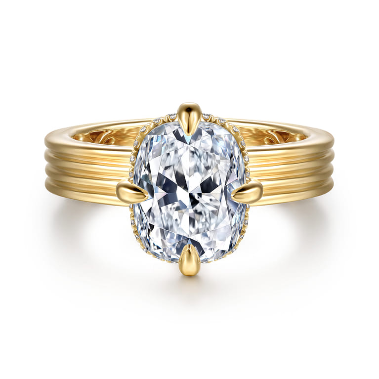 Cassandra - 14K Yellow Gold Compass Prong Elongate Cushion Diamond Engagement Ring - 0.09 ct - Shot 1