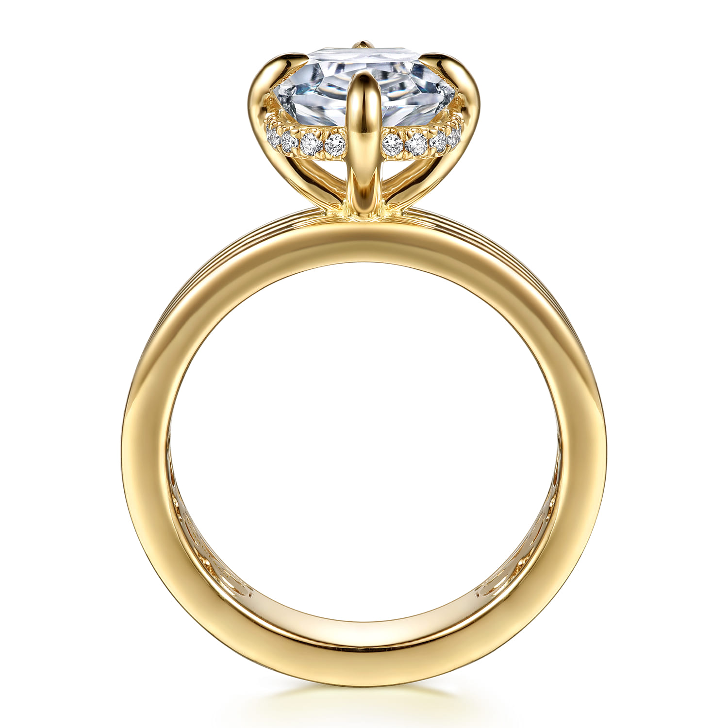 Cassandra - 14K Yellow Gold Compass Prong Elongate Cushion Diamond Engagement Ring - 0.09 ct - Shot 2