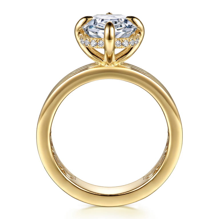 Cassandra - 14K Yellow Gold Compass Prong Elongate Cushion Diamond Engagement Ring - 0.09 ct - Shot 2