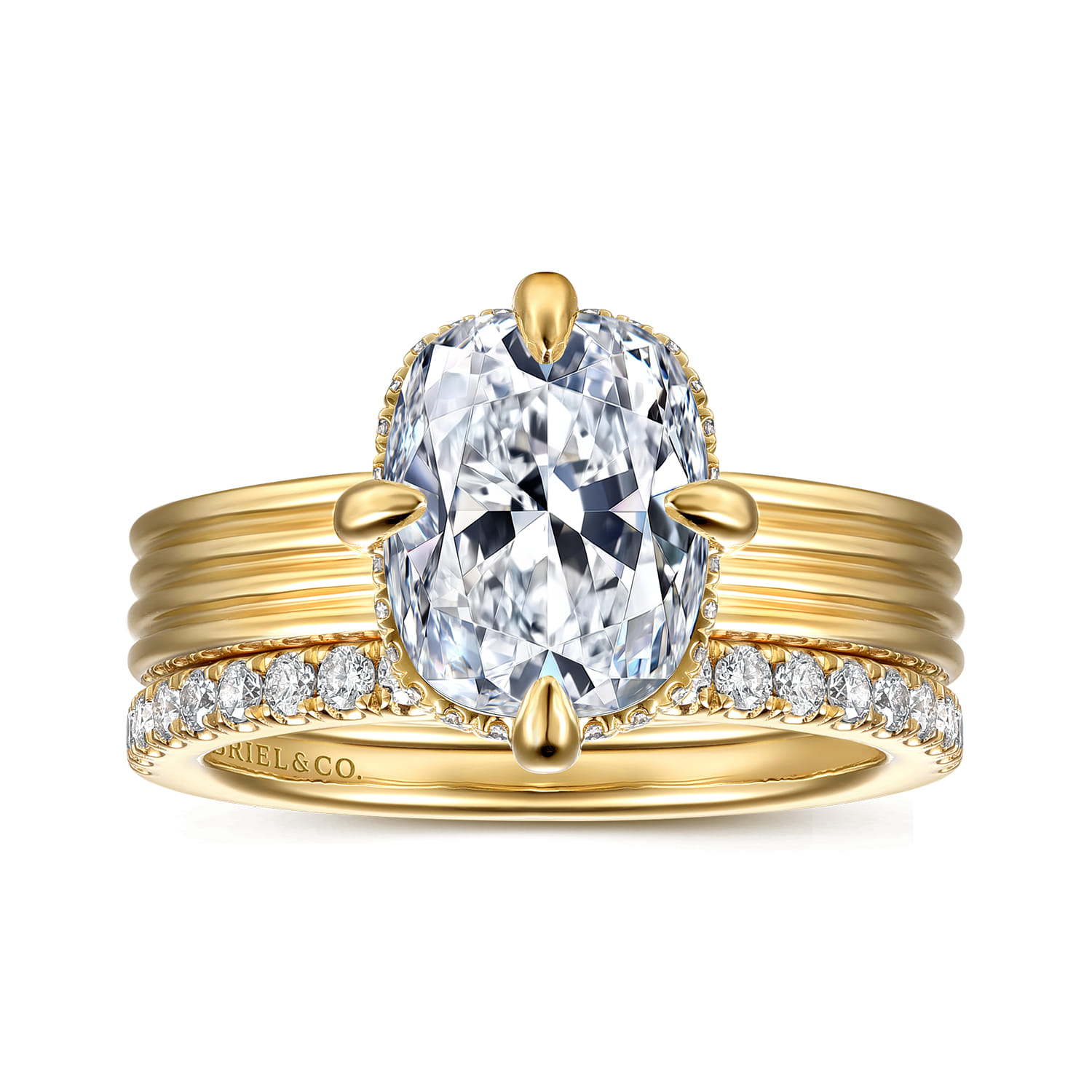 Cassandra - 14K Yellow Gold Compass Prong Elongate Cushion Diamond Engagement Ring - 0.09 ct - Shot 4