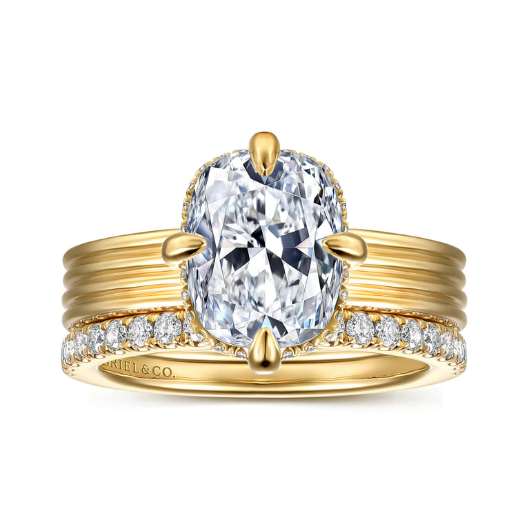 Cassandra - 14K Yellow Gold Compass Prong Elongate Cushion Diamond Engagement Ring - 0.09 ct - Shot 4