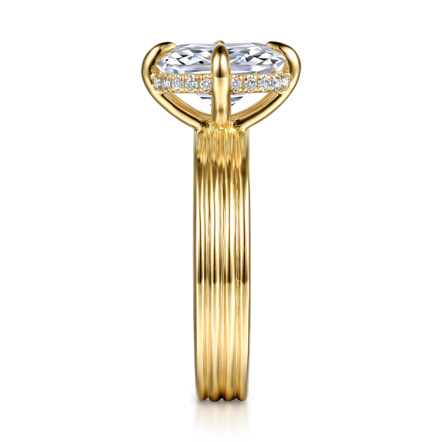Cassandra - 14K Yellow Gold Compass Prong Elongate Cushion Diamond Engagement Ring - 0.09 ct - Shot 5